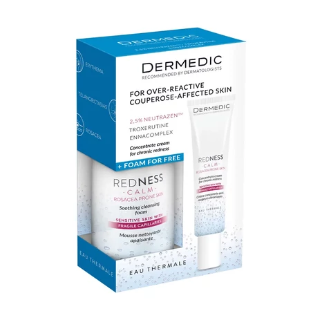 Dermedic Redness Calm Arcápoló szett (Koncentrált krém 40 ml + Nyugtató tisztító hab 170 ml)