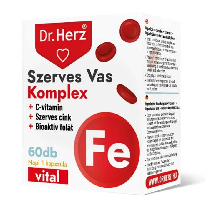 Dr. Herz Szerves Vas Komplex + C-Vitamin + Szerves Cink + Folát Kapszula