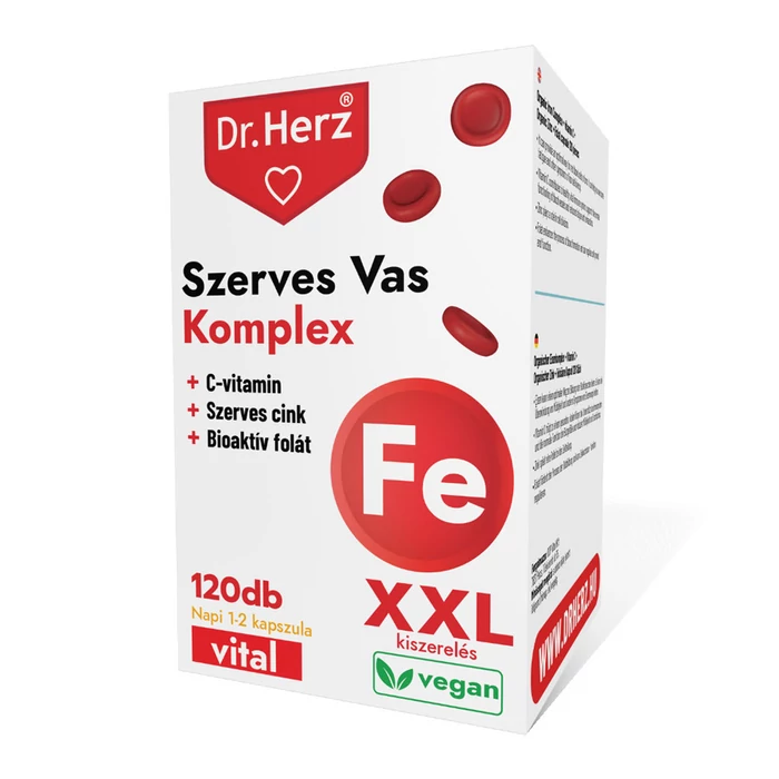Dr. Herz Szerves Vas komplex+C-vitamin+Szerves Cink+Folát XXL 120 db kapszula