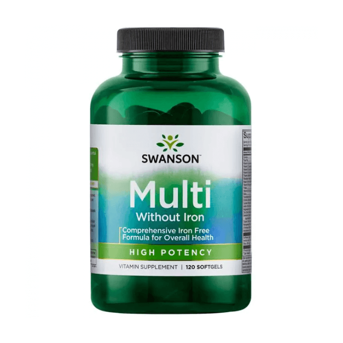 Swanson MULTI (vitamin és ásványi anyag komplex, vas nélkül) 120 db lágyzselatin kapszula