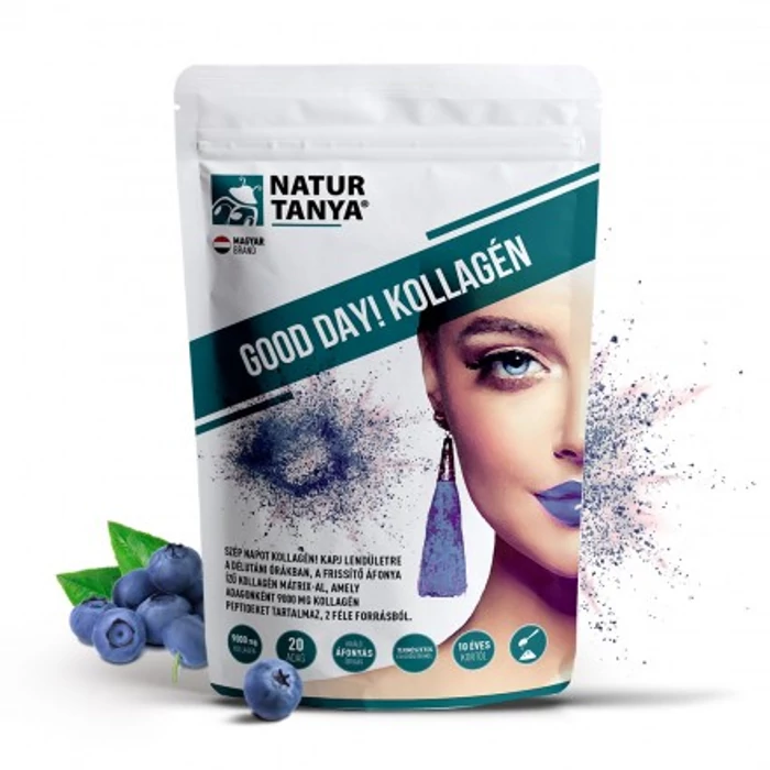 Natur Tanya Good Day Kollagén por frissítő áfonya ízben - hal és marha kollagén peptidek, biotin, C-vitamin és cink-biszglicinát