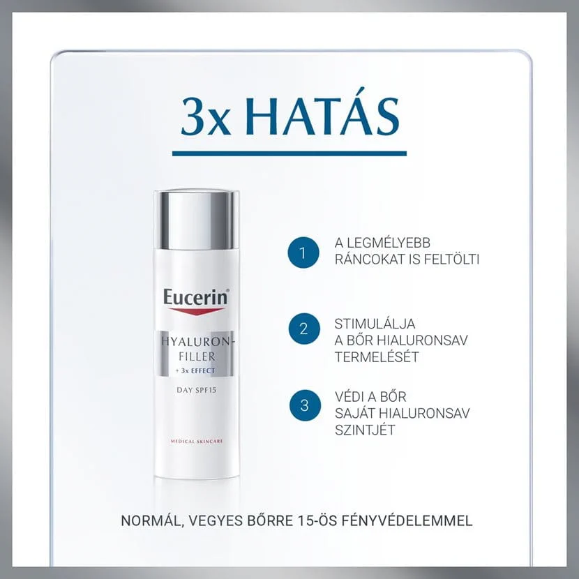 Eucerin Hyaluron-Filler ráncfeltöltő nappali arckrém normál, vegyes bőrre FF15 50 ml