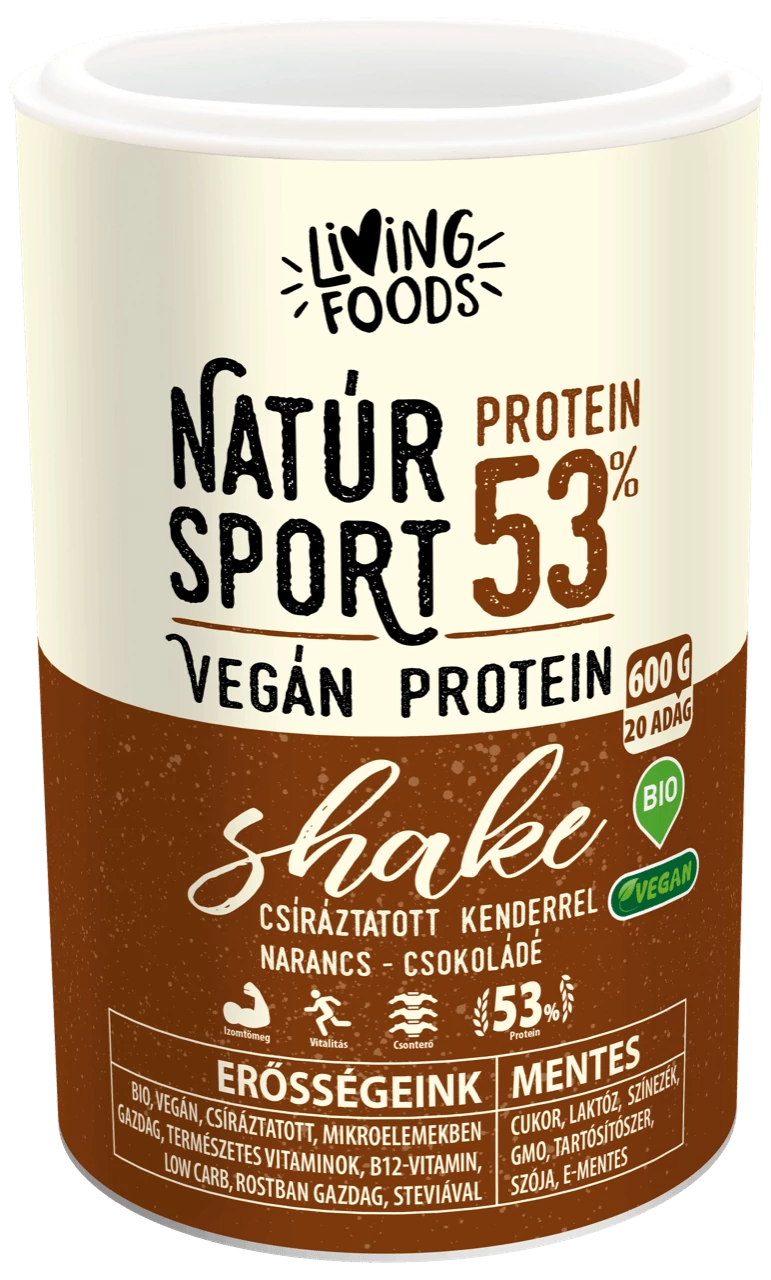 Living Foods Natúr Sport Vegán Protein Shake narancsos csokoládés 600 g