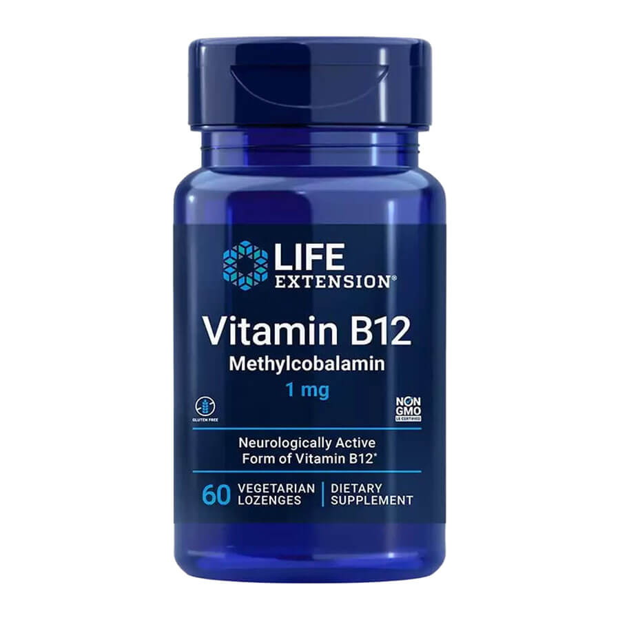 Life Extension B12-vitamin Methylcobalamin 1 mg szopogató (60 Szopogató Tabletta)