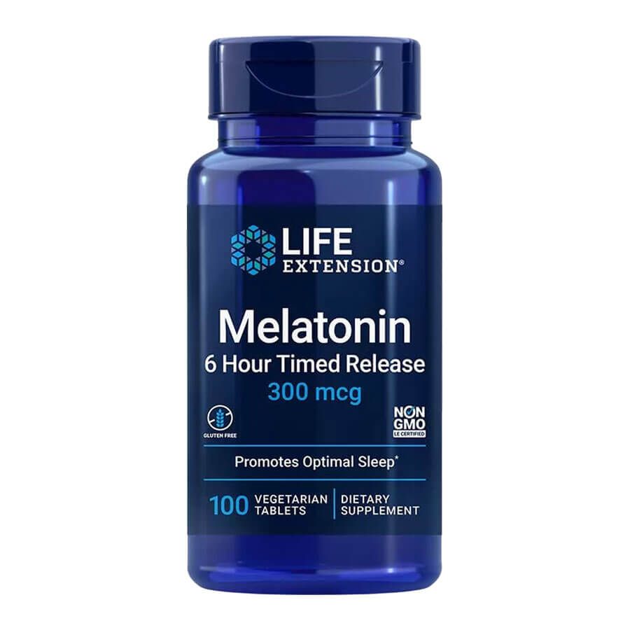 Life Extension 6 Óra Alatt Felszabaduló Melatonin tabletta (300 mcg) - Melatonin 6 Hour Timed Release (100 Veg Tabletta)
