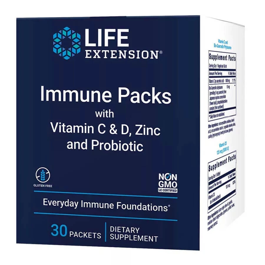 Life Extension Immune Packs with Vitamin C & D, Zinc and Probiotic (30 Csomag)