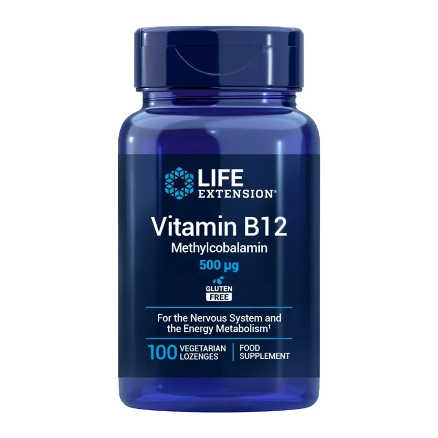 Life Extension B12-vitamin Methylcobalamin 500 ug szopogató ( 100 Szopogató Tabletta)
