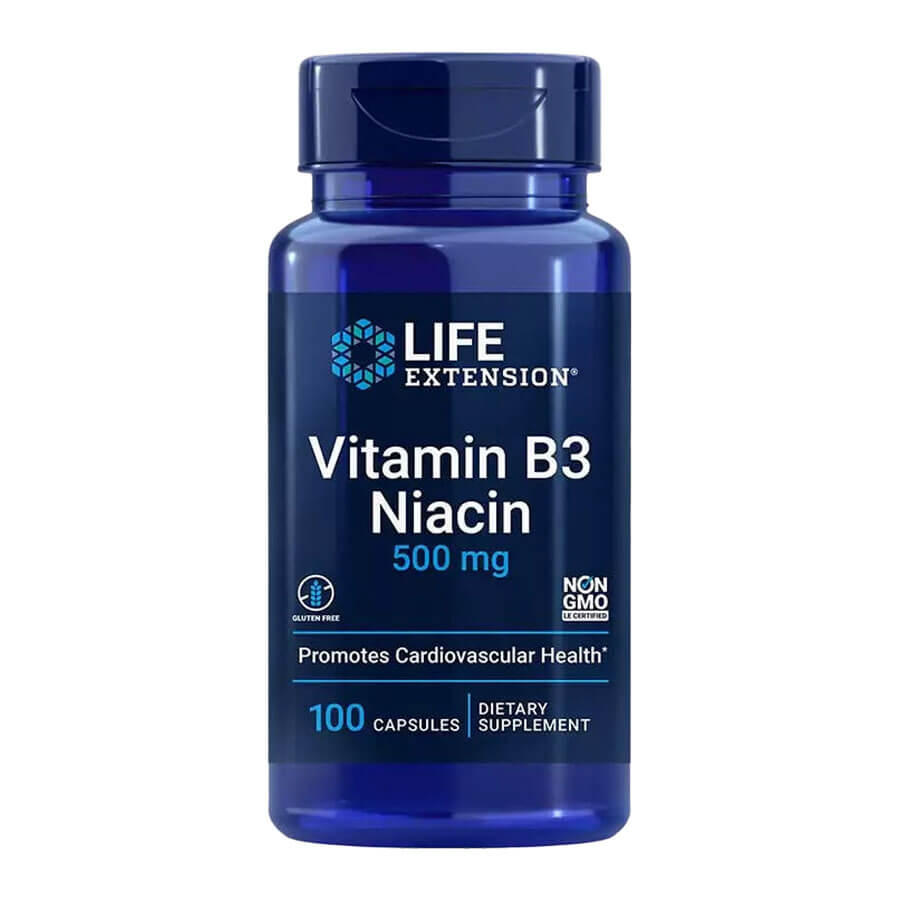 Life Extension B3-vitamin (Niacin) 500 mg (100 Veg Kapszula)
