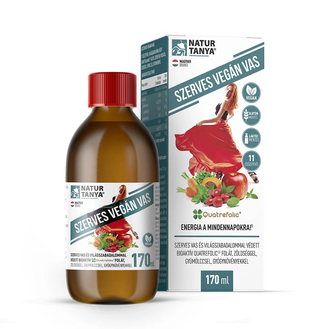Natur Tanya SZERVES VEGÁN VAS szirup - Szerves vas bioaktív Quatrefolic folát 170 ml