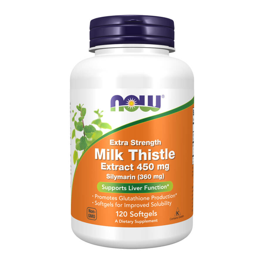 Now Milk Thistle Extract, Extra Strength 450 mg, Silymarin - 120 Softgels